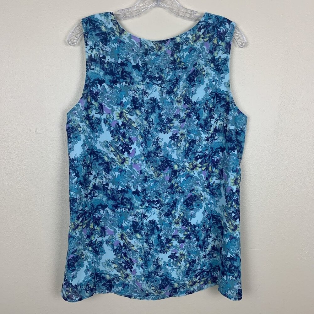 Coldwater Creek Womens L 14 Sleeveless Blouse Floral Blue Work Office Career - Picture 7 of 12